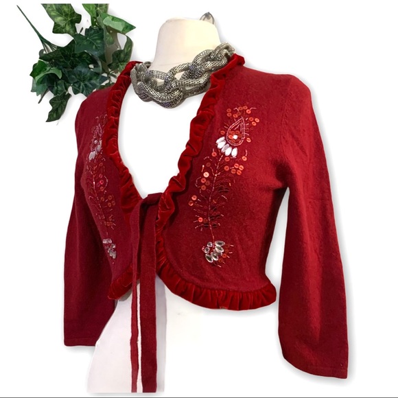 Design History Sweaters - Design History Wine Jeweled Cashmere Blend Shrug